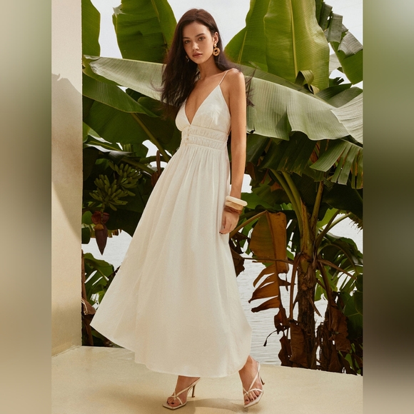 NWT Commense Backless Pleated Deep V-Neck Dress -gorgeous! Size Large β€οΈ - Picture 1 of 14